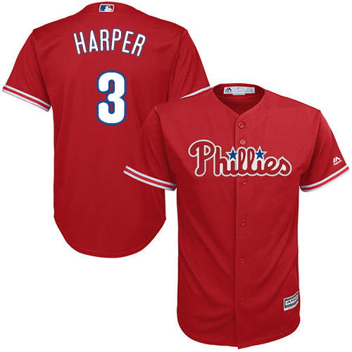 Phillies #3 Bryce Harper Red Cool Base Stitched Youth MLB Jersey