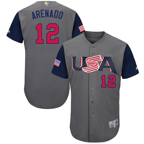 Team USA #12 Nolan Arenado Gray 2017 World MLB Classic Authentic Stitched Youth MLB Jersey