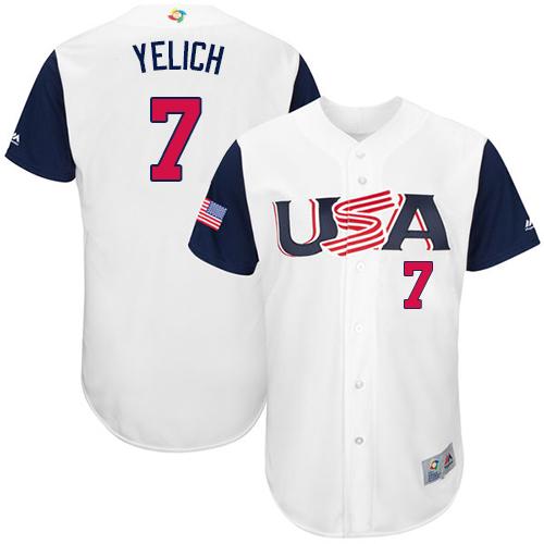 Team USA #7 Christian Yelich White 2017 World MLB Classic Authentic Stitched Youth MLB Jersey
