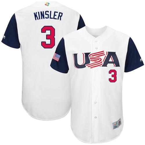 Team USA #3 Ian Kinsler White 2017 World MLB Classic Authentic Stitched Youth MLB Jersey