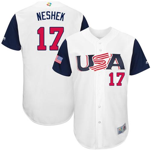 Team USA #17 Pat Neshek White 2017 World MLB Classic Authentic Stitched Youth MLB Jersey