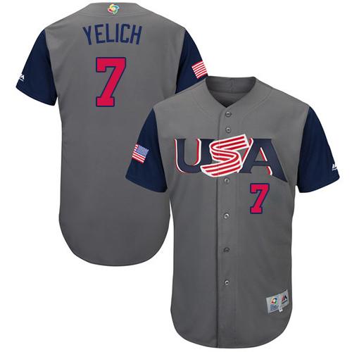 Team USA #7 Christian Yelich Gray 2017 World MLB Classic Authentic Stitched Youth MLB Jersey