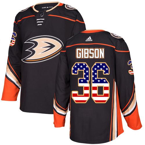 Adidas Ducks #36 John Gibson Black Home Authentic USA Flag Youth Stitched NHL Jersey