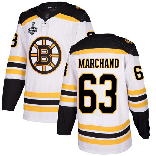 Adidas Bruins #63 Brad Marchand White Road Authentic Stanley Cup Final Bound Youth Stitched NHL Jersey