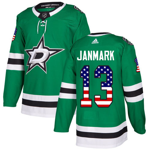 Adidas Stars #13 Mattias Janmark Green Home Authentic USA Flag Youth Stitched NHL Jersey
