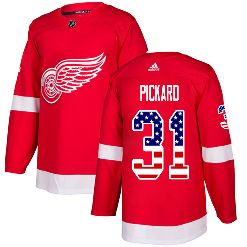 Adidas Red Wings #31 Calvin Pickard Red Home Authentic USA Flag Stitched Youth NHL Jersey