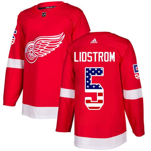 Adidas Red Wings #5 Nicklas Lidstrom Red Home Authentic USA Flag Stitched Youth NHL Jersey
