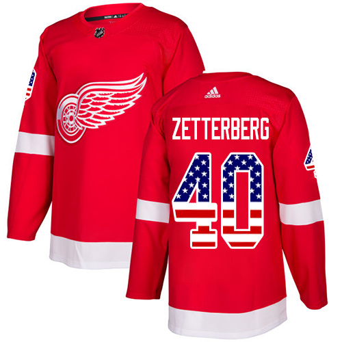Adidas Red Wings #40 Henrik Zetterberg Red Home Authentic USA Flag Stitched Youth NHL Jersey