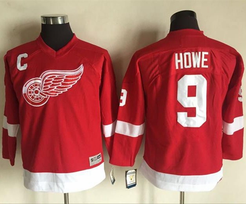 Red Wings #9 Gordie Howe Red CCM Throwback Stitched Youth NHL Jersey