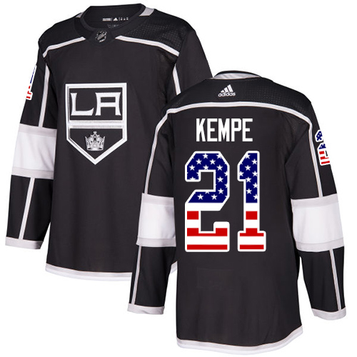 Adidas Kings #21 Mario Kempe Black Home Authentic USA Flag Stitched Youth NHL Jersey