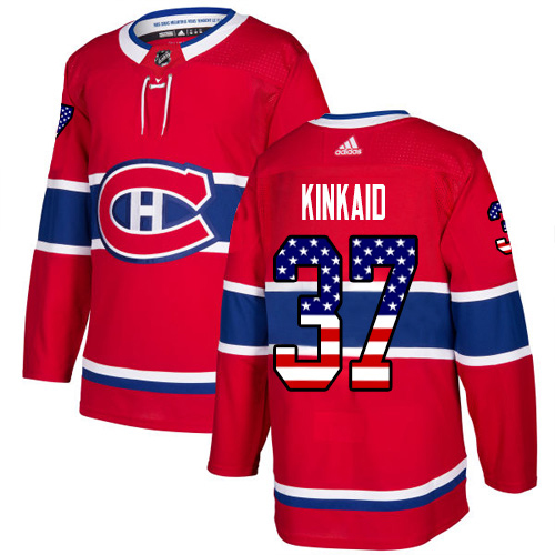 Adidas Canadiens #37 Keith Kinkaid Red Home Authentic USA Flag Stitched Youth NHL Jersey