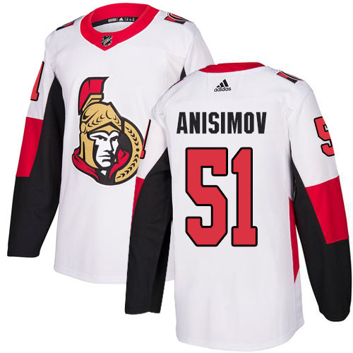 Adidas Senators #51 Artem Anisimov White Road Authentic Stitched Youth NHL Jersey