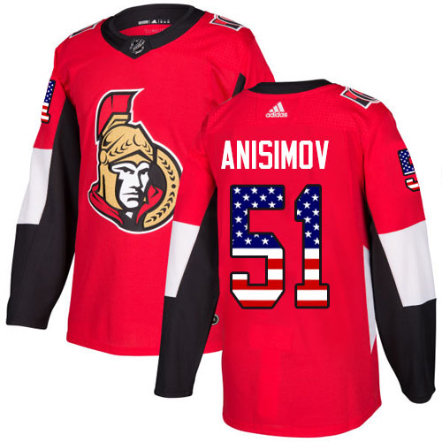 Adidas Senators #51 Artem Anisimov Red Home Authentic USA Flag Stitched Youth NHL Jersey