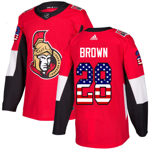 Adidas Senators #28 Connor Brown Red Home Authentic USA Flag Stitched Youth NHL Jersey