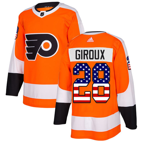 Adidas Flyers #28 Claude Giroux Orange Home Authentic USA Flag Stitched Youth NHL Jersey