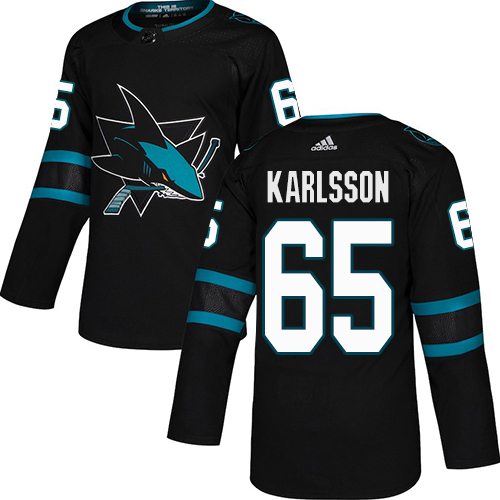 Adidas Sharks #65 Erik Karlsson Black Alternate Authentic Stitched Youth NHL Jersey