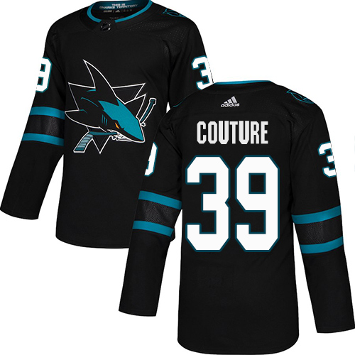 Adidas Sharks #39 Logan Couture Black Alternate Authentic Stitched Youth NHL Jersey