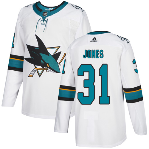 Adidas Sharks #31 Martin Jones White Road Authentic Stitched Youth NHL Jersey