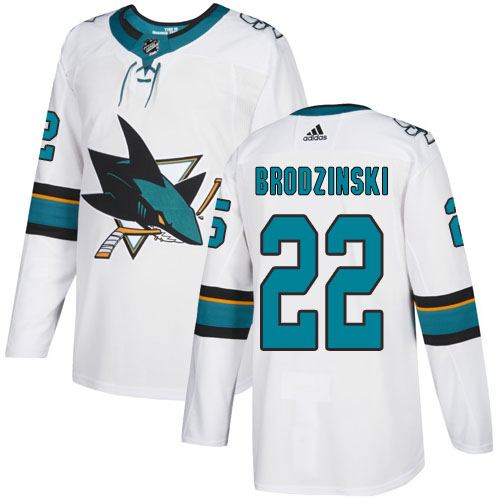Adidas Sharks #22 Jonny Brodzinski White Road Authentic Stitched Youth NHL Jersey