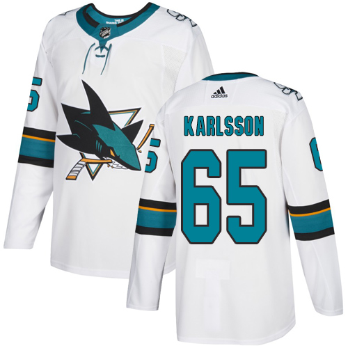 Adidas Sharks #65 Erik Karlsson White Road Authentic Stitched Youth NHL Jersey