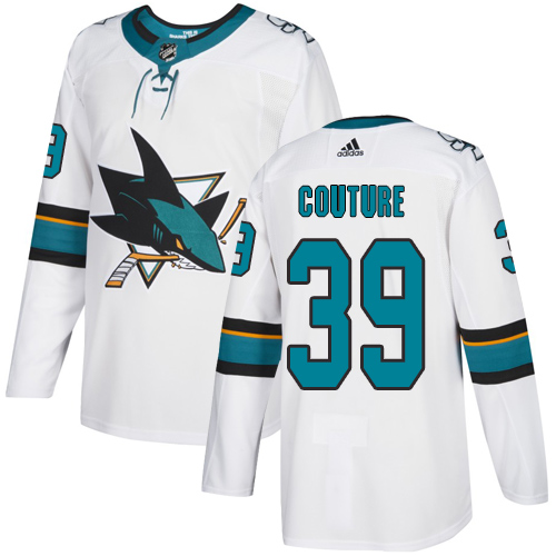 Adidas Sharks #39 Logan Couture White Road Authentic Stitched Youth NHL Jersey
