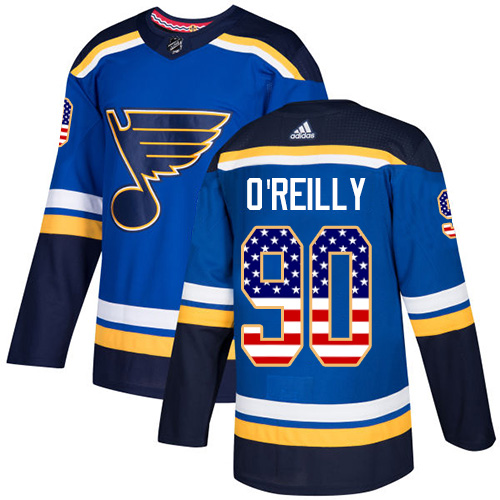 Adidas Blues #90 Ryan O'Reilly Blue Home Authentic USA Flag Stitched Youth NHL Jersey