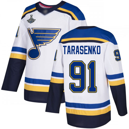 Adidas Blues #91 Vladimir Tarasenko White Road Authentic Stanley Cup Champions Stitched Youth NHL Jersey