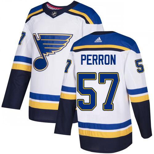 Adidas Blues #57 David Perron White Road Authentic Stitched Youth NHL Jersey