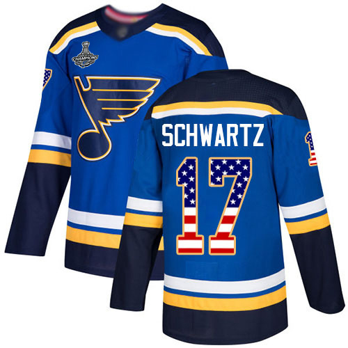 Adidas Blues #17 Jaden Schwartz Blue Home Authentic USA Flag Stanley Cup Champions Stitched Youth NHL Jersey