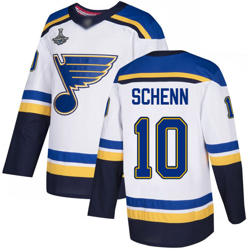 Adidas Blues #10 Brayden Schenn White Road Authentic Stanley Cup Champions Stitched Youth NHL Jersey