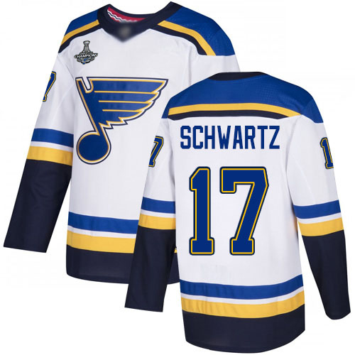 Adidas Blues #17 Jaden Schwartz White Road Authentic Stanley Cup Champions Stitched Youth NHL Jersey