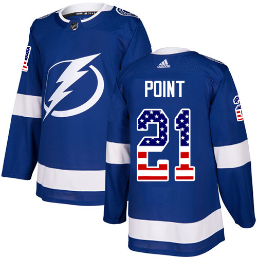 Adidas Lightning #21 Brayden Point Blue Home Authentic USA Flag Stitched Youth NHL Jersey