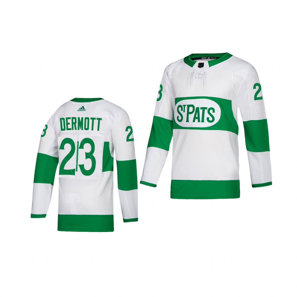Adidas Maple Leafs #23 Travis Dermott White 2019 St. Patrick's Day Authentic Player Stitched Youth NHL Jersey