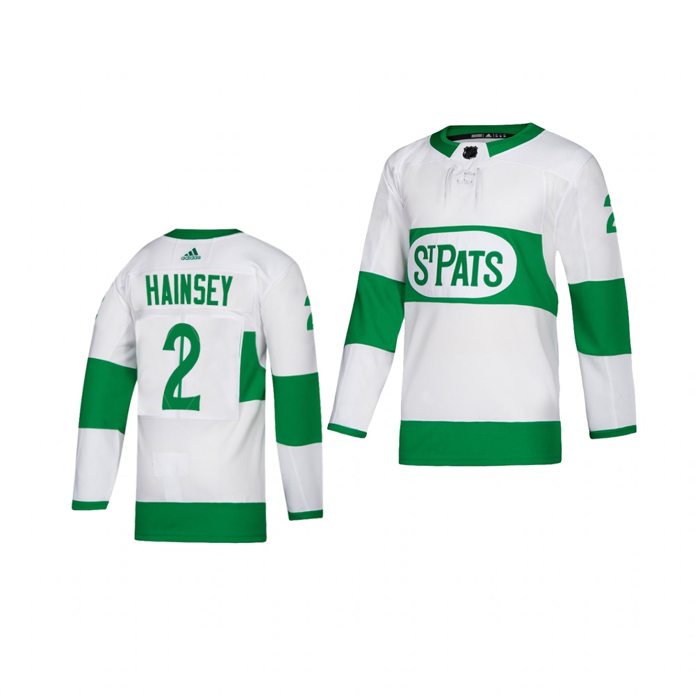Adidas Maple Leafs #2 Ron Hainsey White 2019 St. Patrick's Day Authentic Player Stitched Youth NHL Jersey