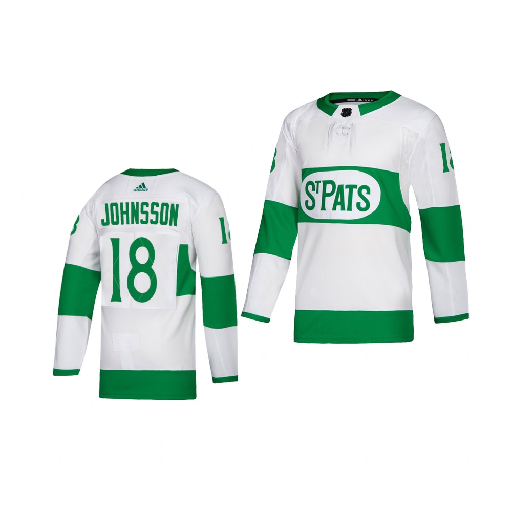 Adidas Maple Leafs #18 Andreas Johnsson White 2019 St. Patrick's Day Authentic Player Stitched Youth NHL Jersey