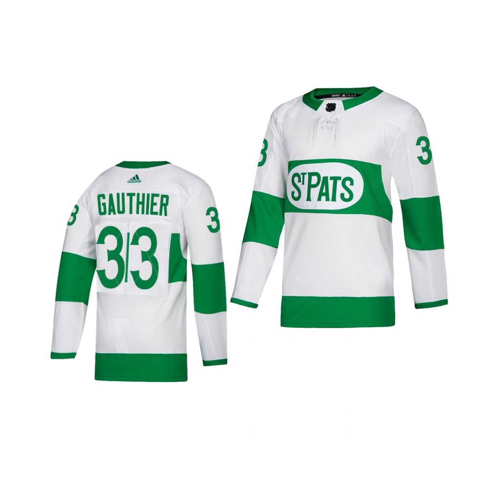 Adidas Maple Leafs #33 Frederik Gauthier White 2019 St. Patrick's Day Authentic Player Stitched Youth NHL Jersey