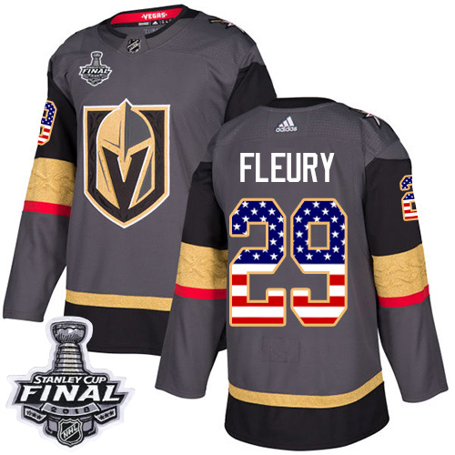 Adidas Golden Knights #29 Marc-Andre Fleury Grey Home Authentic USA Flag 2018 Stanley Cup Final Stitched Youth NHL Jersey