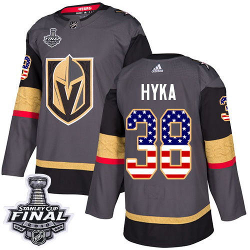 Adidas Golden Knights #38 Tomas Hyka Grey Home Authentic USA Flag 2018 Stanley Cup Final Stitched Youth NHL Jersey