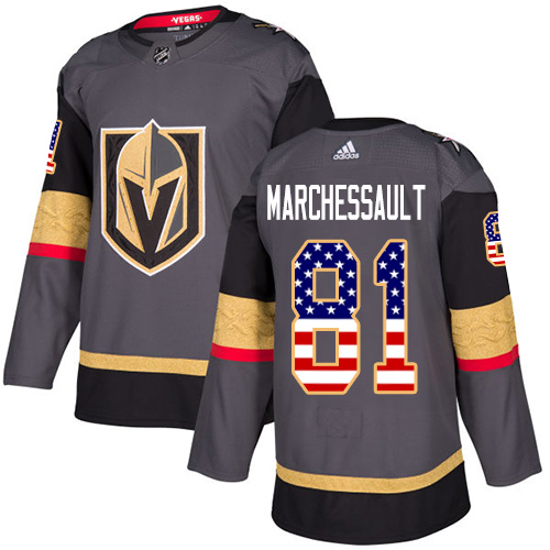 Adidas Golden Knights #81 Jonathan Marchessault Grey Home Authentic USA Flag Stitched Youth NHL Jersey