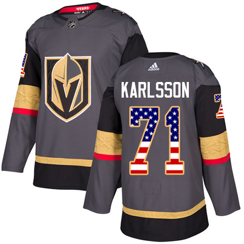 Adidas Golden Knights #71 William Karlssong Grey Home Authentic USA Flag Stitched Youth NHL Jersey