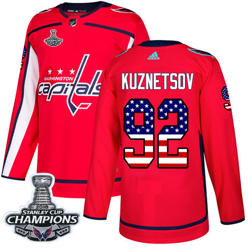 Adidas Capitals #92 Evgeny Kuznetsov Red Home Authentic USA Flag Stanley Cup Final Champions Stitched Youth NHL Jersey
