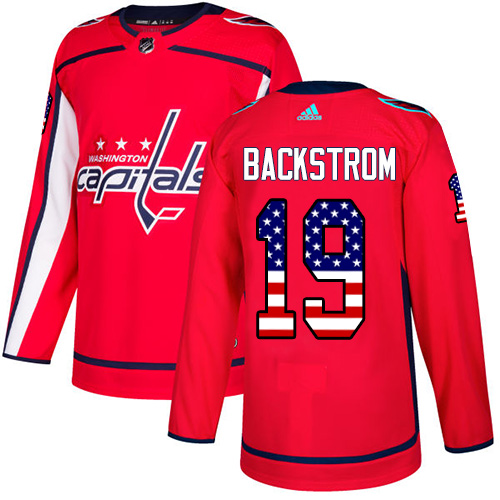 Adidas Capitals #19 Nicklas Backstrom Red Home Authentic USA Flag Stitched Youth NHL Jersey