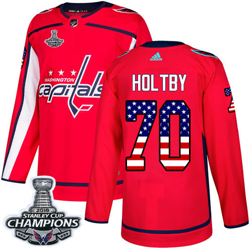 Adidas Capitals #70 Braden Holtby Red Home Authentic USA Flag Stanley Cup Final Champions Stitched Youth NHL Jersey