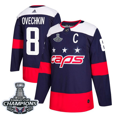 Adidas Capitals #8 Alex Ovechkin Navy Authentic 2018 Stadium Series Stanley Cup Final Champions Stitched Youth NHL Jersey