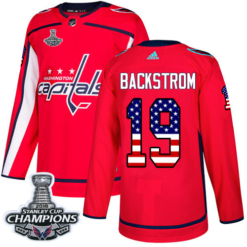Adidas Capitals #19 Nicklas Backstrom Red Home Authentic USA Flag Stanley Cup Final Champions Stitched Youth NHL Jersey