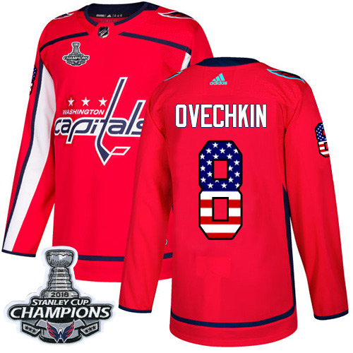 Adidas Capitals #8 Alex Ovechkin Red Home Authentic USA Flag Stanley Cup Final Champions Stitched Youth NHL Jersey