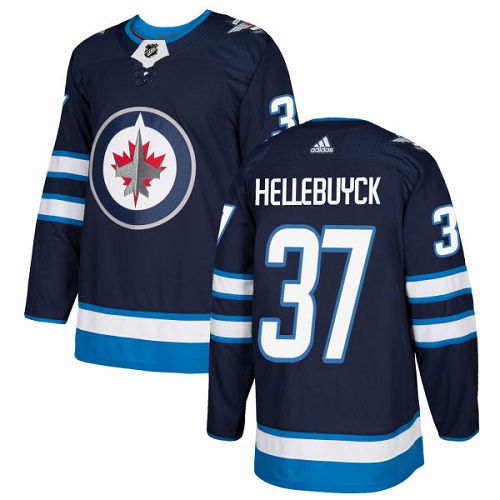 Adidas Jets #37 Connor Hellebuyck Navy Blue Home Authentic Stitched Youth NHL Jersey