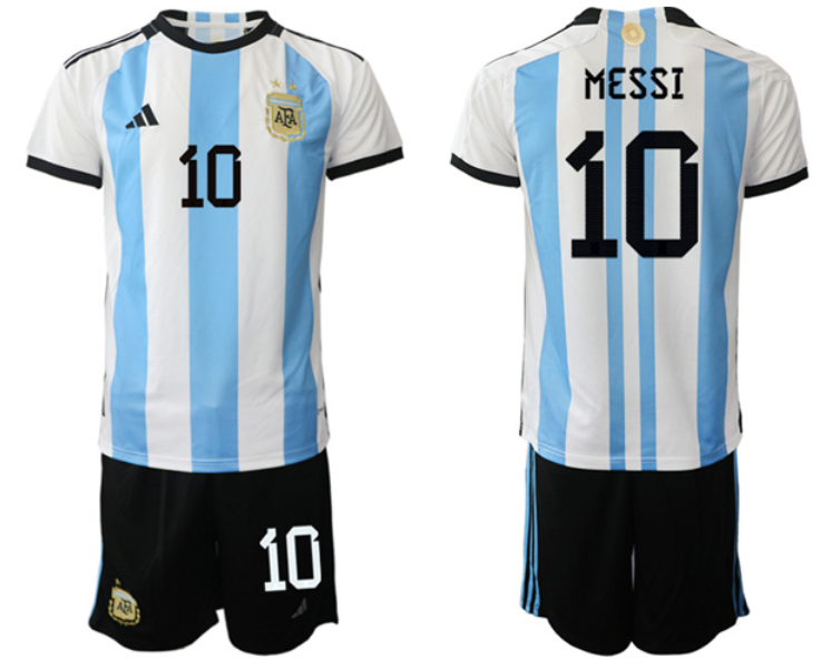 Youth Argentina #10 Messi White/Blue 2022 FIFA World Cup Home Soccer Jersey Suit