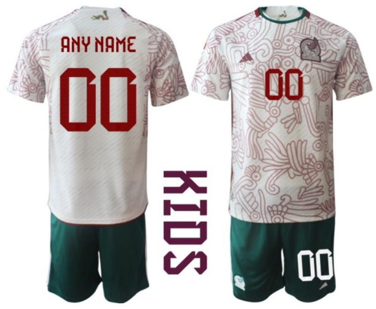 Youth Mexico Custom White Away Soccer Jersey Suit