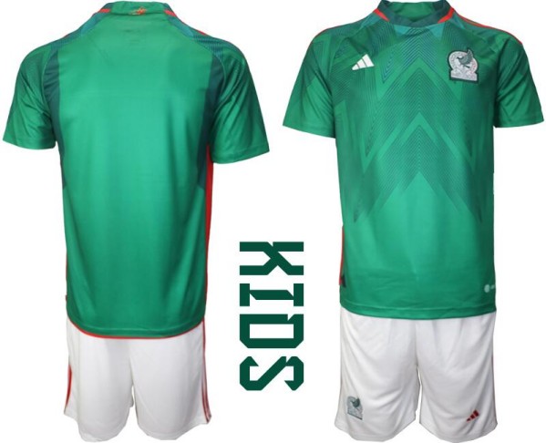 Youth Mexico Blank Green Home Soccer Jersey Suit